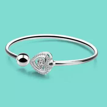 Изысканные ювелирные изделия, женский браслет из 100% серебра 925 пробы, милый браслет из настоящего серебра с сердечком, открытый, бесплатная регулировка, подарок на годовщину Pulseira