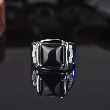 Изысканные винтажные кольца с четырьмя зубцами, инкрустированные черным фианитом для мужчин, модные панк-кольца с регулируемым отверстием, обручальные кольца, ювелирные изделия Resizable серебряный