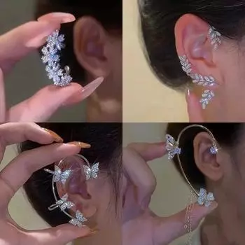 Изысканные зажимы для ушей с нерегулярным цветком и цирконием, модные серьги-манжеты с кристаллами без пирсинга, зажимы для ушей, серьги для женщин, свадебные украшения для невесты