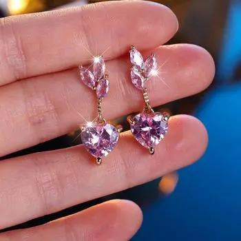 Изысканные желтые серьги с цирконом в форме конского глаза в форме сердца, модные женские серьги для банкета и свадьбы розовый
