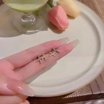 Изысканные женские геометрические крестообразные серьги из циркона с иглой из серебра 925 пробы
