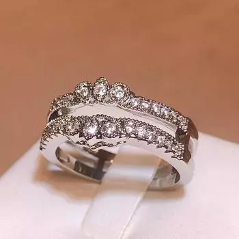 Изысканные женские кольца с двойным блестящим цирконием, модные свадебные обручальные кольца, ювелирные изделия для вечеринок, обручальные кольца, роскошные ювелирные изделия 6 белый
