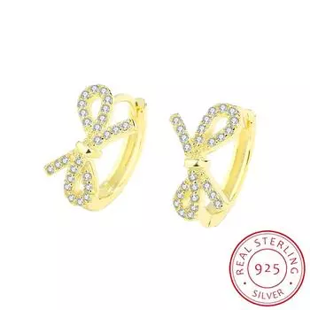 Изысканные женские серьги из стерлингового серебра, модные серьги с бантом, золотые ювелирные изделия для вечеринок, аксессуары из серебра 925 пробы, ювелирные изделия из стерлингового серебра для вечеринок золотой