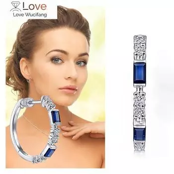 Изысканные женские серьги-кольца с синим и белым CZ, элегантные изысканные женские круглые серьги, ювелирные изделия для вечеринок, прямая поставка синий