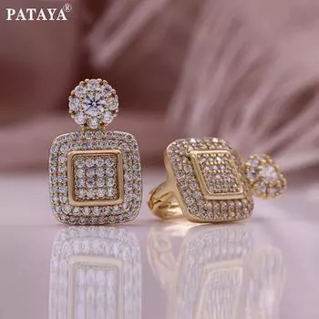 Изысканные женские серьги PATAYA из розового золота с инкрустацией из белого искусственного циркония