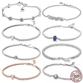 Изысканные женские ювелирные изделия из стерлингового серебра 925 пробы, роскошный темпераментный теннисный регулируемый браслет, подходят оригинальные очаровательные бусины, подарок своими руками белый