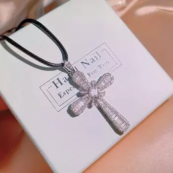 Изысканный белый циркон с подвеской в виде креста, женское ожерелье из серебра 925 пробы с геометрическим рисунком, милая/романтическая цепочка, ювелирные изделия для дня рождения, помолвки серебряный