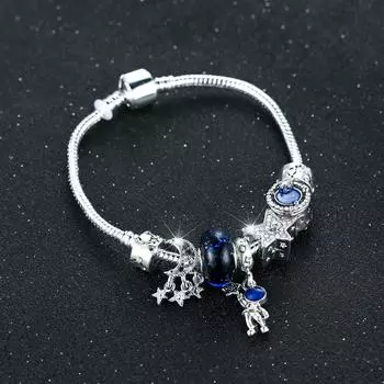 Изысканный браслет Астронавт Земля Леди Ювелирные изделия Подарок Серебристая кисточка Луна Звезда из бисера мужские и женские браслеты 20cm