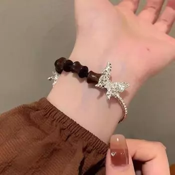 Изысканный браслет-бабочка от Chendie: Легкая роскошь, элитный этнический стиль для девочек wood beads чёрный