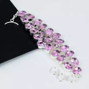 Изысканный браслет из розового кунцита, драгоценный камень из розового кунцита, ювелирные изделия из браслета ручной работы из розового кунцита, розовый браслет, подарок для нее, украшения на Хэллоуин 8 розовый