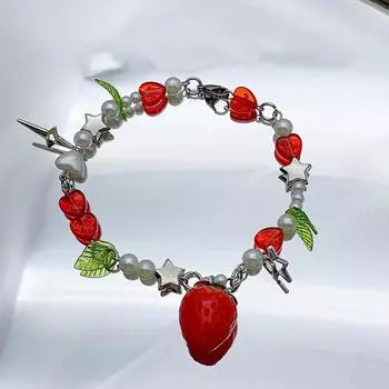Изысканный браслет с подвесками в виде клубники, милый браслет ручной работы из бисера, свежая универсальная цепочка на запястье для женщин и девочек, подарок на вечеринку 1PC