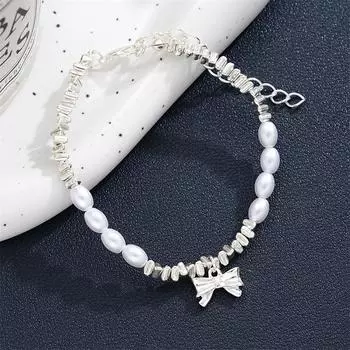 Изысканный браслет с жемчужными бусинами и бантом для женщин и девушек, милые элегантные нерегулярные браслеты, украшения для вечеринок, аксессуары, подарки