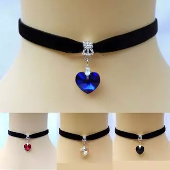 Изысканный черный бархатный красивый кулон для женщин с кристаллическим колье в форме сердца, милое элегантное колье на ленте 19+5cm белый