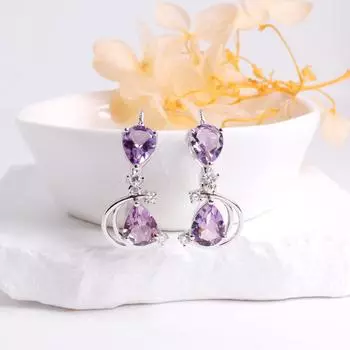 Изысканный дизайн серег из стерлингового серебра 925 пробы с натуральным аметистом Six Cornor для женщин и девочек, подарки на банкеты и праздники M фиолетовый