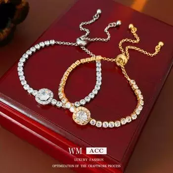 Изысканный французский ретро-геометрический бриллиантовый браслет: Регулируемый, модный, универсальный Normal Plating серебряный