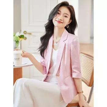 Изысканный и изящный женский розовый пиджак, летний повседневный стиль с легким влиянием национального платья и облегающим дизайном M розовый