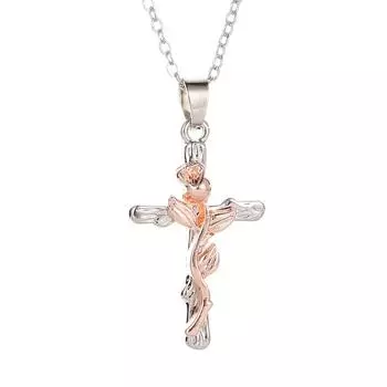 Изысканный Элегантный кулон с розой и крестом, подарки, модное 1 шт. ожерелье, женские украшения для вечеринок, ювелирные изделия, роскошные универсальные аксессуары золотистый