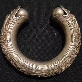 Изысканный китайский браслет ручной работы из серебра мяо с резным узором в виде дракона, открытый браслет в этническом стиле, полые круглые, для мужчин и женщин