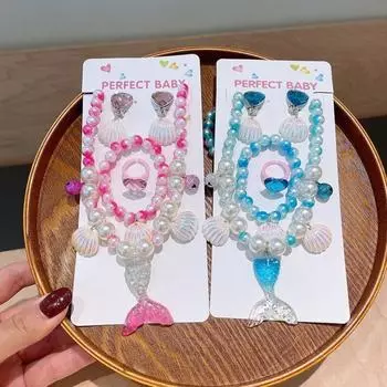 Изысканный комплект ожерелья из ракушек «Рыбий хвост» Цветной браслет ручной работы из бисера для детей pink&yellow beck