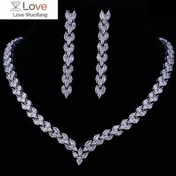 Изысканный комплект ювелирных изделий для свадебной вечеринки Emmaya с кубическим цирконием, золотистого цвета, высококачественное свадебное ожерелье с серьгами из фианита Chain length: 45cm