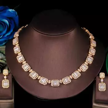 Изысканный комплект ювелирных изделий золотого цвета CMM, классическое колье-колье с цирконием, серьги для женщин, аксессуары для вечернего платья серебряный