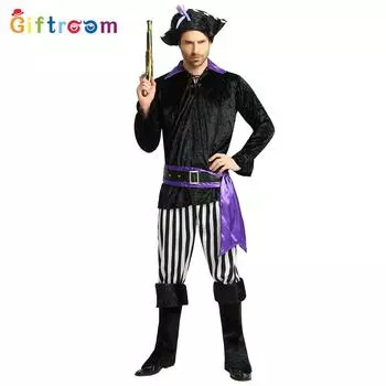 Изысканный костюм пирата карибского фиолетового цвета для взрослых мужчин, идеально подходящий для презентаций, театральных выступлений