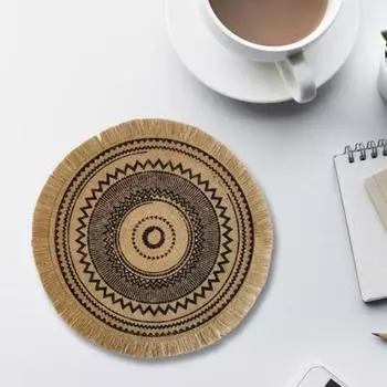 Изысканный коврик для стола, противоскользящий хлопковый льняной круглый коврик с вышивкой, обеденный коврик, украшение для мебели 2