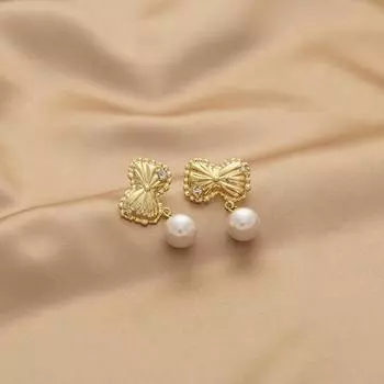 Изысканный кулон-бант из стразов, имитация жемчуга, москит для женщин, клипсы для ушей без пирсинга