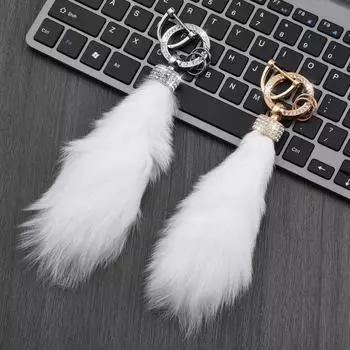 Изысканный кулон из лисьего меха, женский автомобильный брелок для ключей, сумка, очаровательный плюшевый кожаный брелок с хвостом, подвесная цепочка золотой