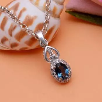 Изысканный кулон из стерлингового серебра 925 пробы с натуральным синим топазом, подарок на помолвку