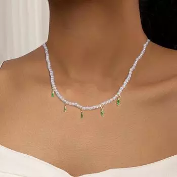Изысканный кулон с зеленым листом, имитация жемчуга, ожерелье для женщин и девочек, эмалированная капля, ожерелье с масляными листьями, свадебное украшение, подарок.