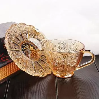 Изысканный набор стеклянных чашек для чая, винтажная чашка для чая латте с цветком, стеклянная кофейная чашка для ресторана прозрачный