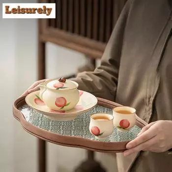 Изысканный нарисованный вручную персиковый чайник, изысканный кремовый желтый чайник Galze, чайник для заваривания чая, чайная утварь для кунг-фу, принадлежности для кафе, украшения