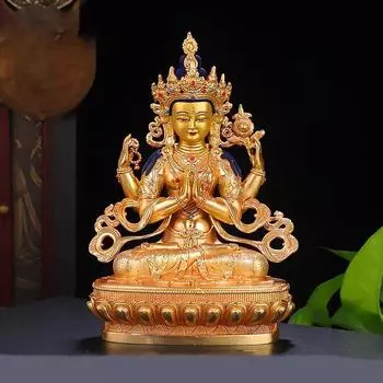 Изысканный Непал Медь латунь позолота Зелёная Тара статуя Будды Тибетский буддизм Тантра скульптура Гуаньинь
