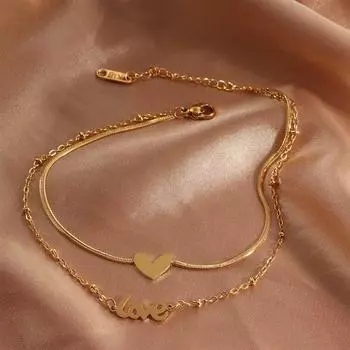 Изысканный пляжный двухслойный подарок женские аксессуары для ног Love Ankle Chain Snake Fashion Jewelry золотой