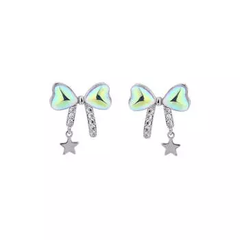 Изысканный подарок на день рождения девушки, сверкающие серьги со звездами и бриллиантами, супер фея, любовь, лунный камень, бант, серьги Copper (White Gold)