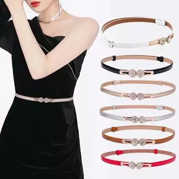 Изысканный поясной ремень из искусственной кожи с гладкой поверхностью, блестящая пряжка в форме цветка со стразами для леди, поясной ремень красный