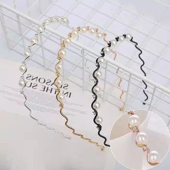 Изысканный простой женский обруч для волос, элегантный жемчужный ободок со стразами, обруч для головы, женская модная повязка на голову, аксессуары чёрный