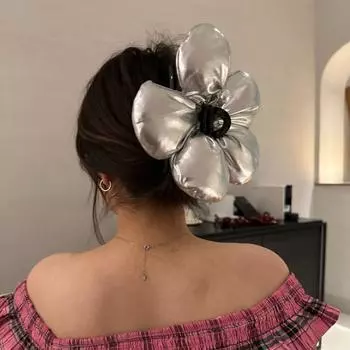 Изысканный пуховый цветок-губка для волос в корейском стиле, преувеличенный крабовый зажим для леди серебряный