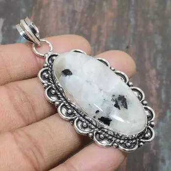 Изысканный радужный лунный камень, драгоценный камень, ювелирные изделия ручной работы, подвеска из стерлингового серебра 925 пробы 2.76 Inches белый