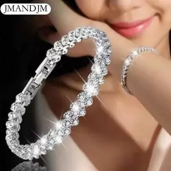 Изысканный роскошный браслет из римского хрусталя, простой браслет, инкрустированный бриллиантами серебряный