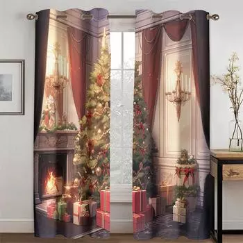 Изысканный роскошный декор, мультяшные шторы в виде рождественской елки, 2 шт., декор для гостиной, спальни, балкона, кухни, ограниченное по времени предложение 50W130H(CM)X2PCS&Grommet Top