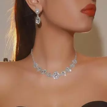Изысканный роскошный комплект из ожерелья и серег со стразами, модный комплект из двух сережек с цирконами