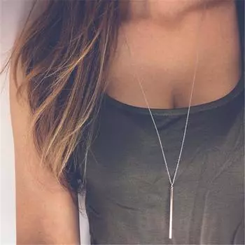 Женская цепочка с длинной подвеской серебряный