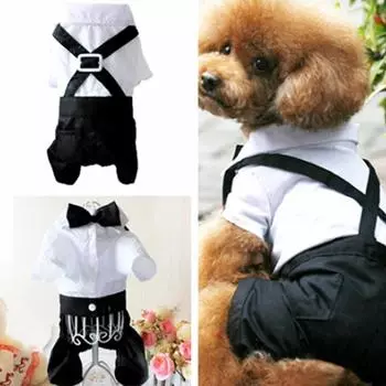 Изысканный свадебный костюм для домашних животных, комбинезоны для маленьких собак S чёрный