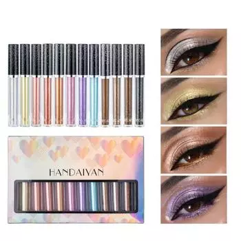 Изысканный сверкающий красивый набор жидких теней для век из 12 цветов для новичков 12pcs