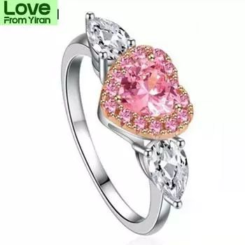 Изысканный темперамент розовое персиковое сердце горный хрусталь кольца для женщин помолвка свадьба мода палец ювелирные изделия девушка любовь кольцо adjustable
