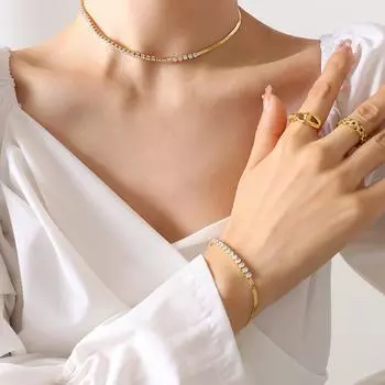 Изысканный темперамент с бриллиантами, инкрустация цирконием, цепочка с лезвиями, позолоченное ожерелье, браслет, комплект ювелирных изделий