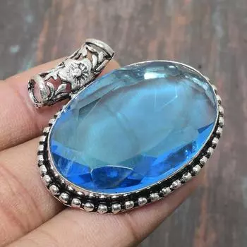 Изысканный ювелирный кулон ручной работы из стерлингового серебра 925 пробы с драгоценным камнем швейцарского синего топаза 1.77 Inches синий