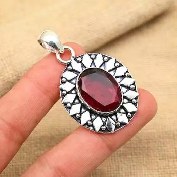 Изысканный ювелирный кулон ручной работы из стерлингового серебра 925 пробы с красным гранатом и драгоценным камнем